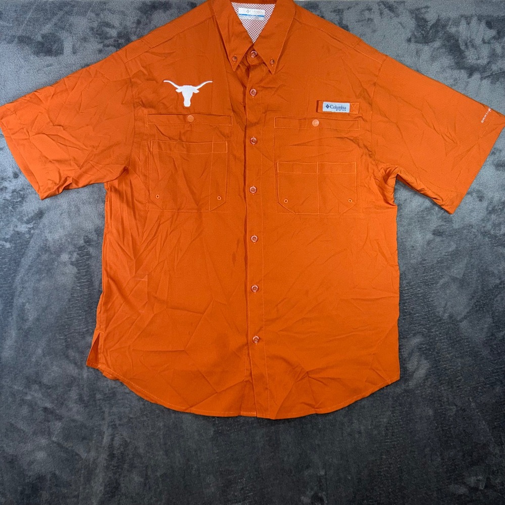 Mens Small Columbia PFG Shirt Orange Excellent Texas Longhorns Omni-Shade S